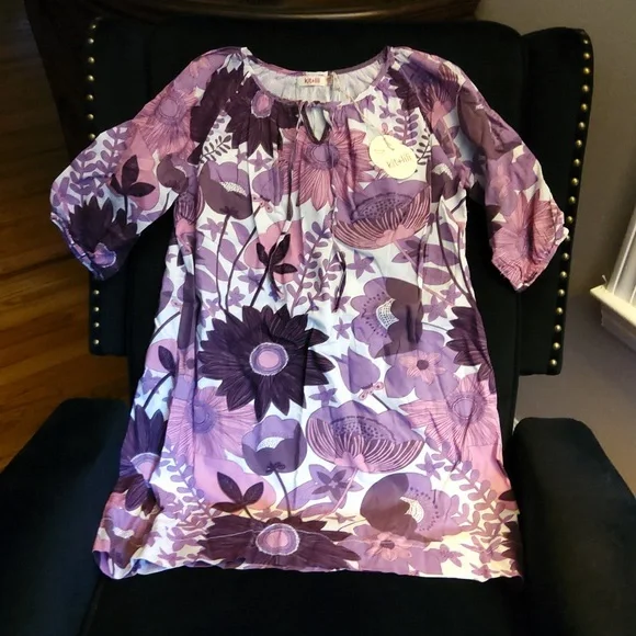💥New💥KIT & LILI Purple & White Floral Dress - Picture 1 of 7